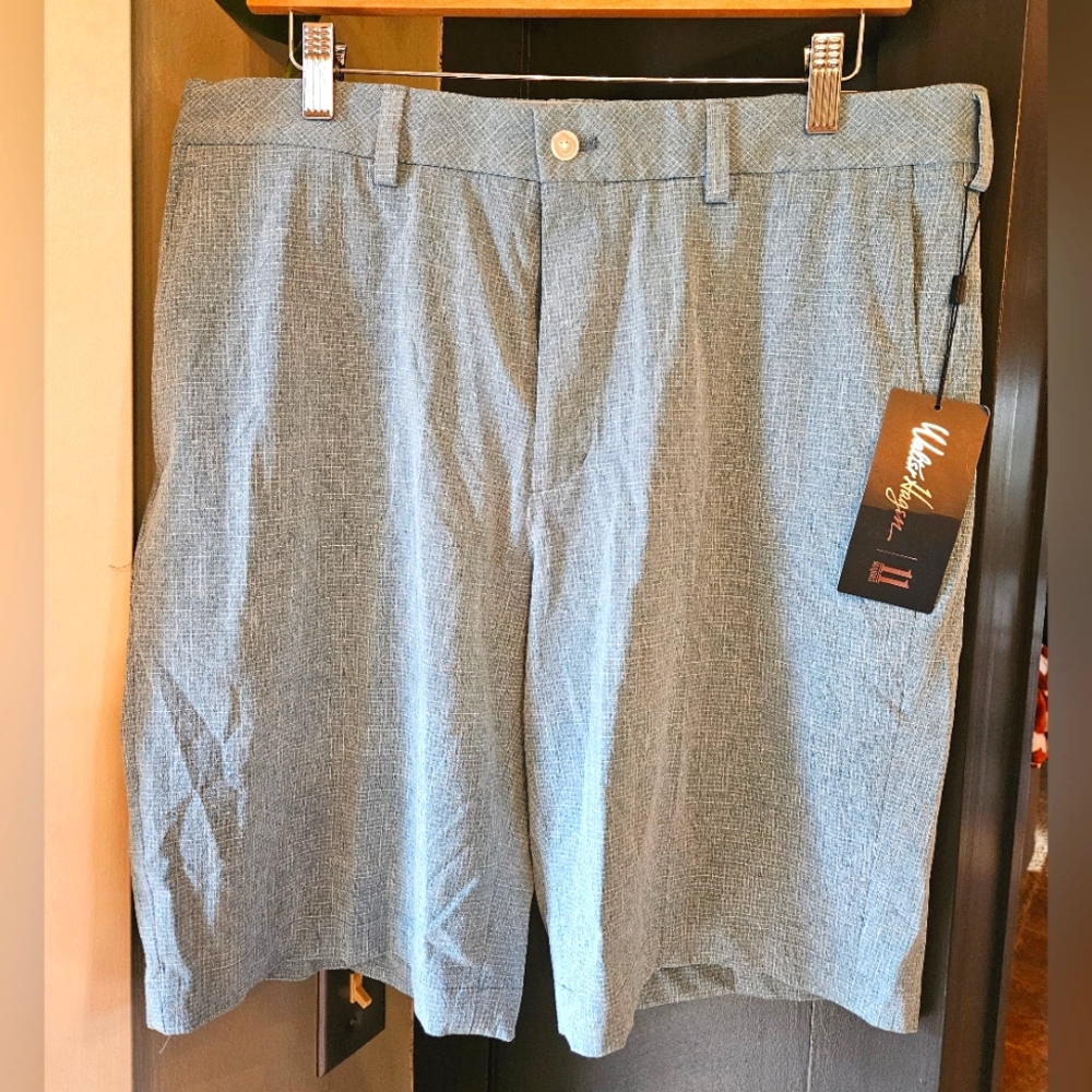 NWT Walter Hagen flat front textured grid shirt in teal mens size 34